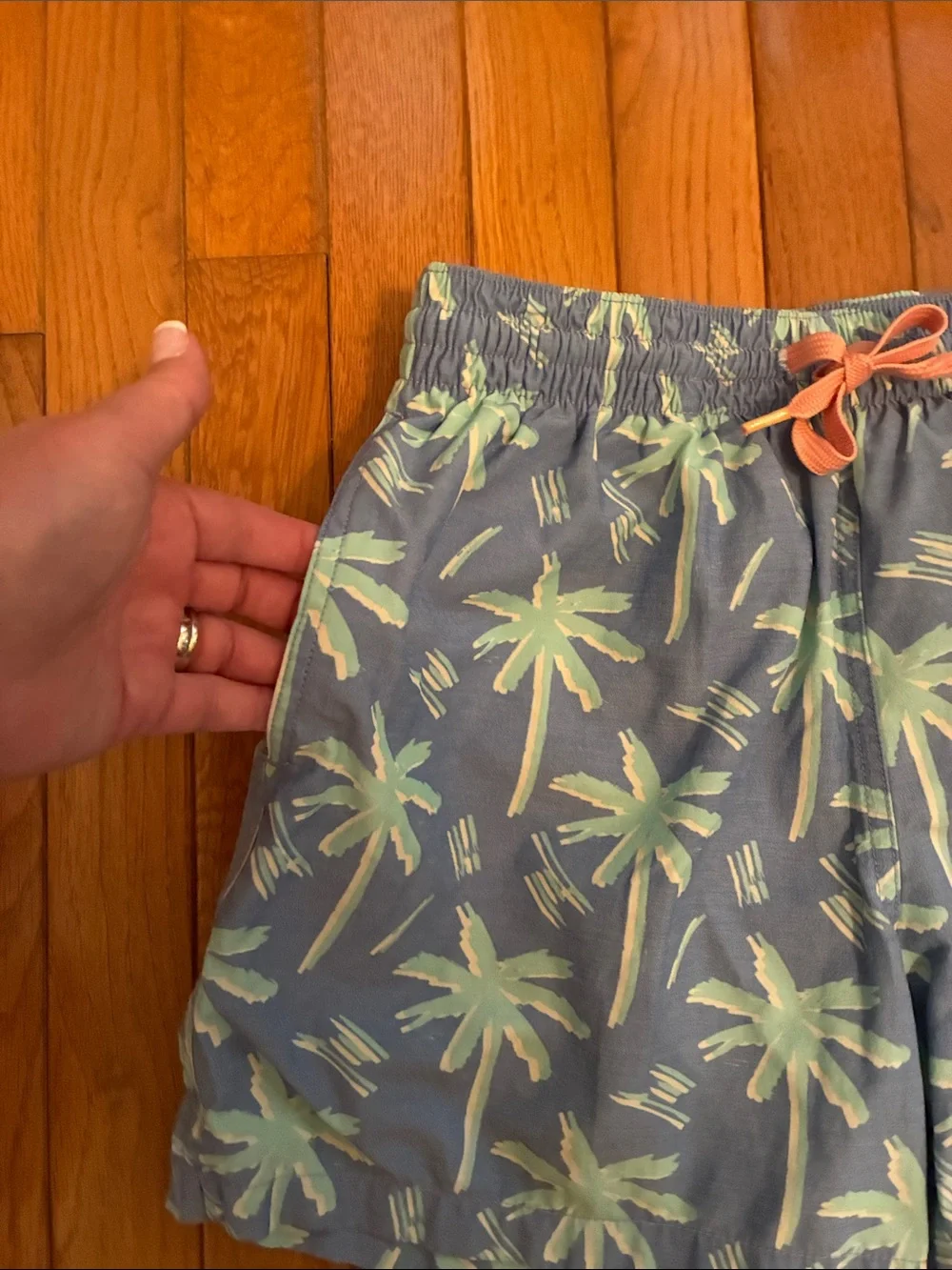 Chubbies Palm Tree Swim Trunks (Light Blue & Mint Green)